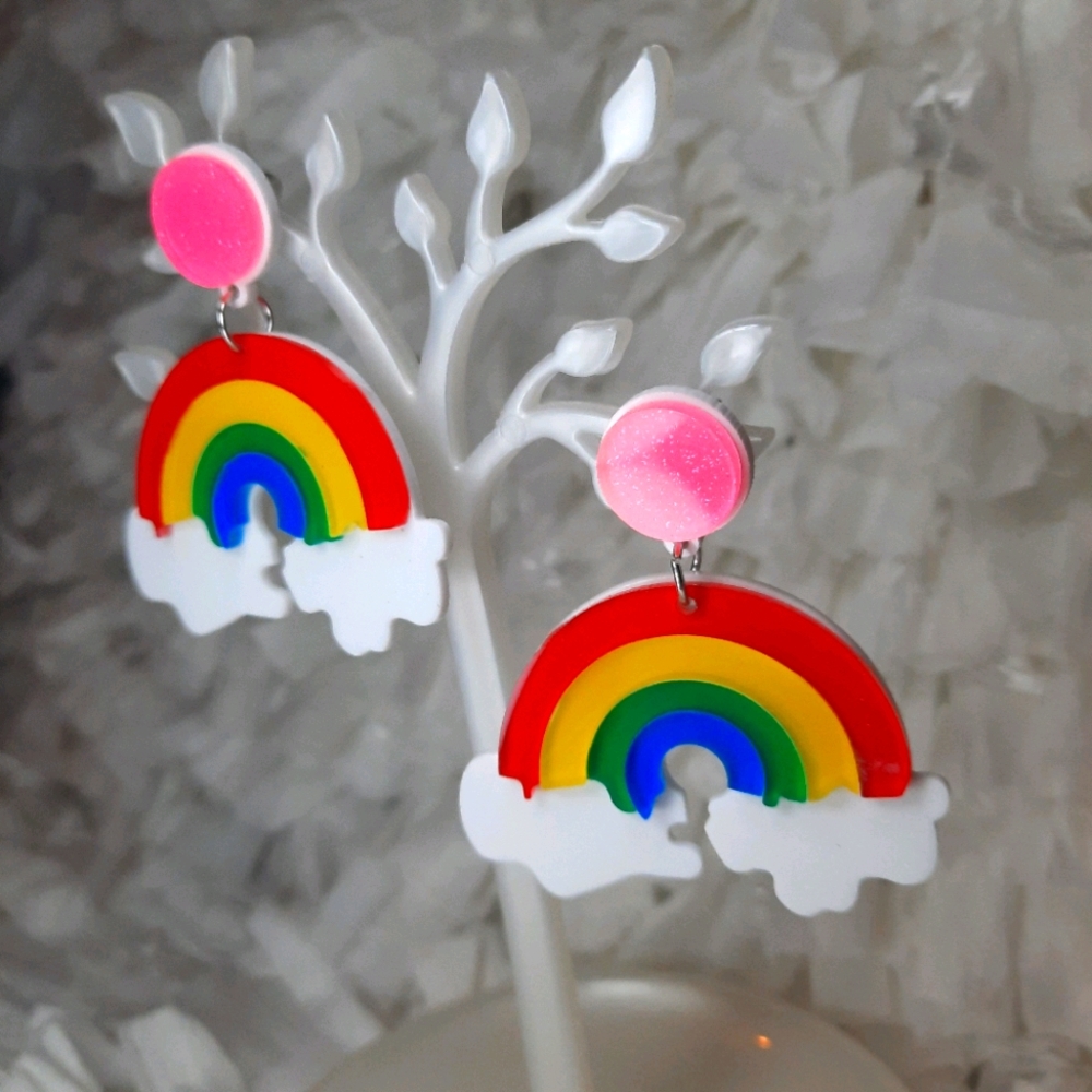 Pride Rainbow Cloud Drop Statement Earrings NEW